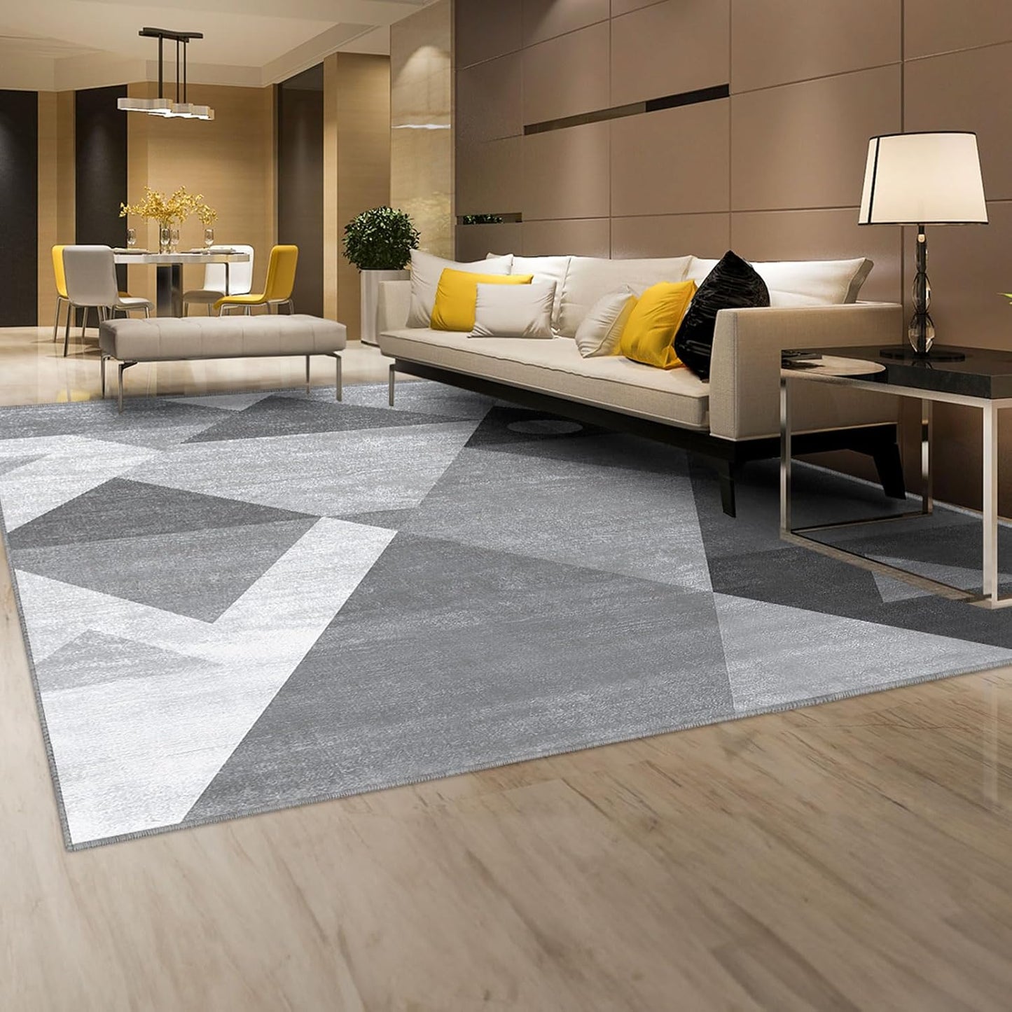 Washable Modern Area Rug - Geometric Style 5X7 Rugs for Living Room, Bedroom, Machine Washable Rug Soft Non Slip Non Shedding Area Rug - Grey, 5'X7'