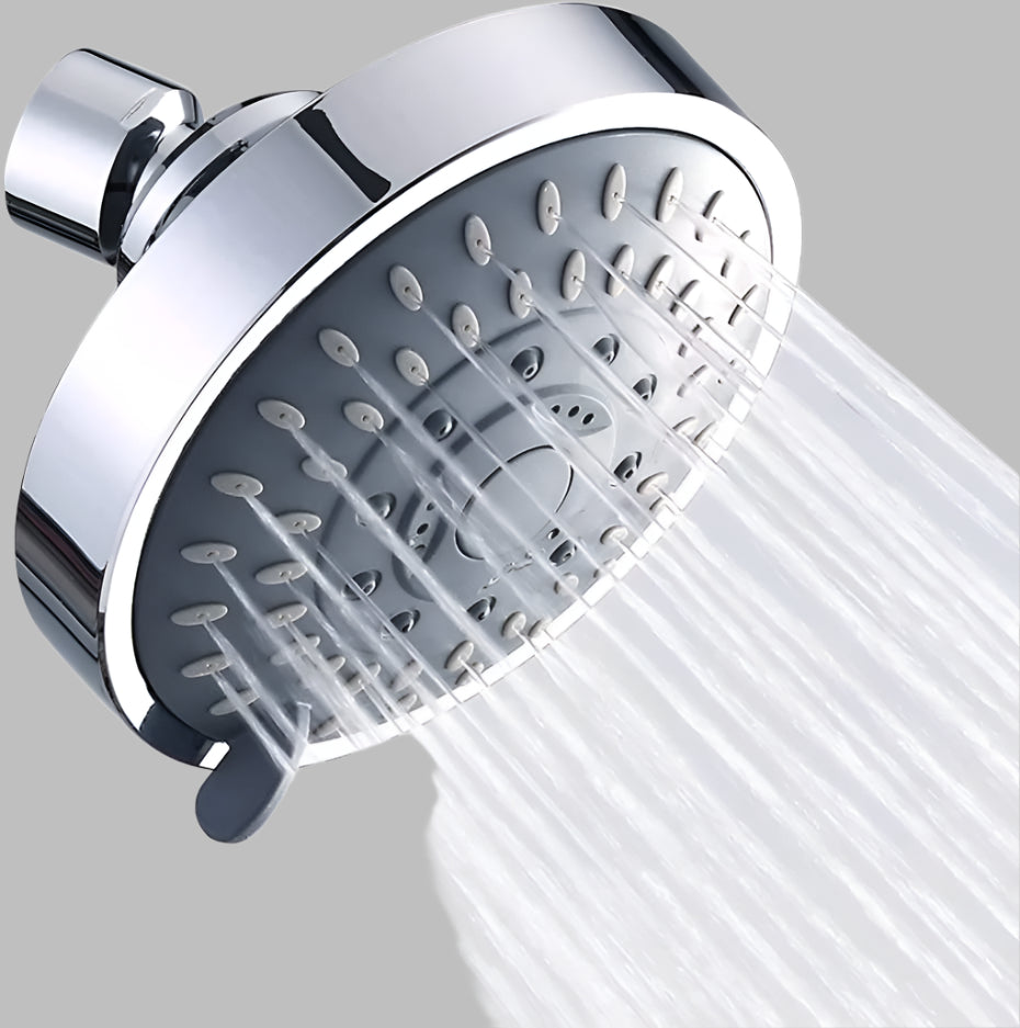 Shower Head High Pressure Rain Fixed Showerhead 5-Setting with Adjustable Metal Swivel Ball Joint - Relaxed Shower Experience Even at Low Water Flow & Pressure