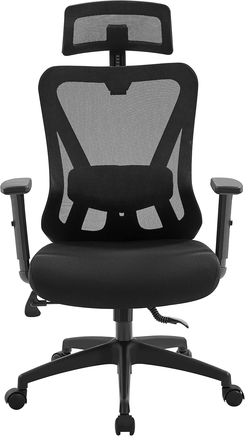 Office Desk Chair, Ergonomic Computer Desk Chair with Adjustable Headrest Armrests and Lumbar Support, High Back Executive Swivel Study Chair Black