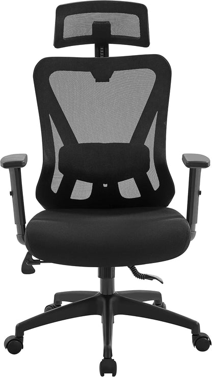 Office Desk Chair, Ergonomic Computer Desk Chair with Adjustable Headrest Armrests and Lumbar Support, High Back Executive Swivel Study Chair Black