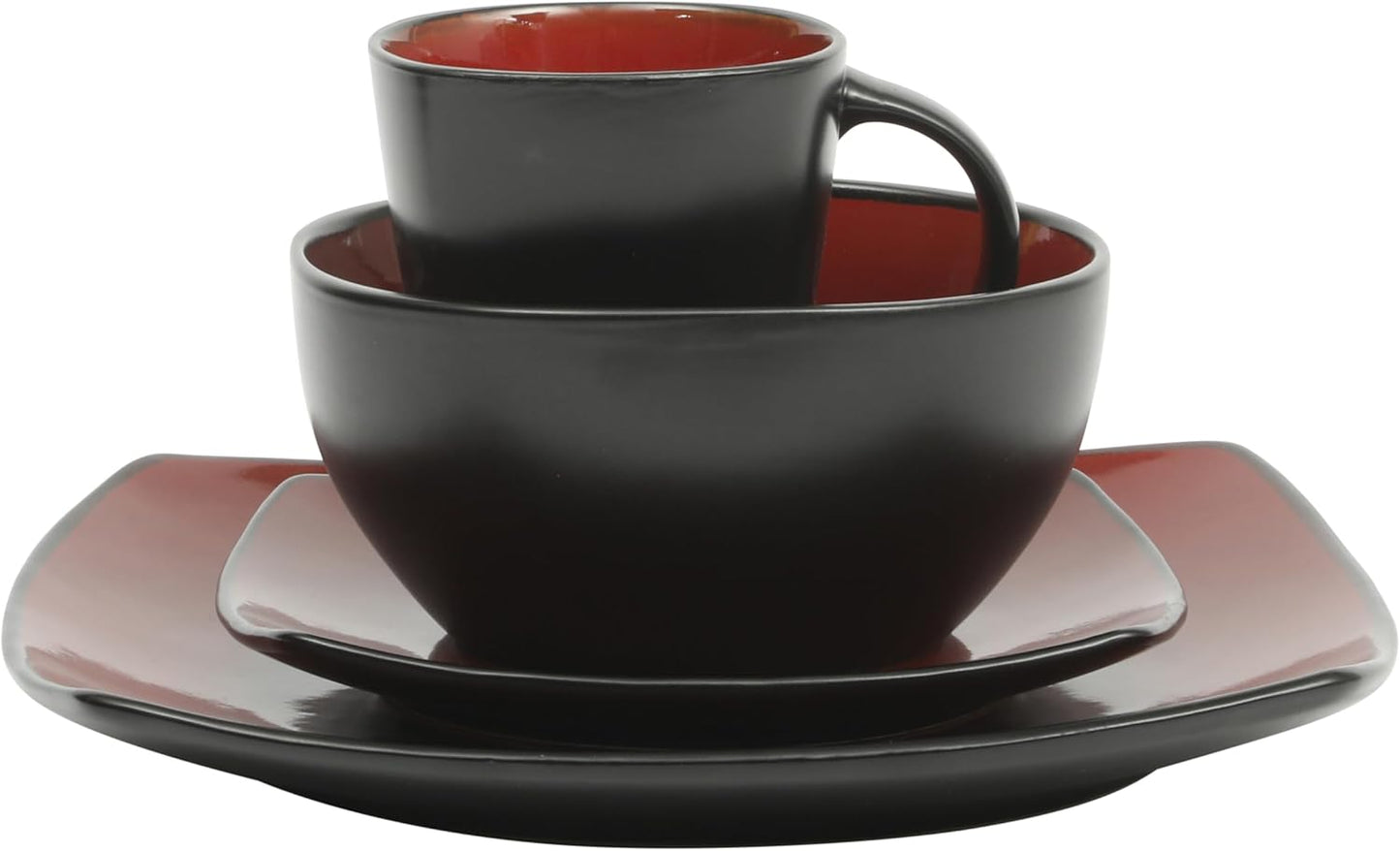 Square Reactive Glaze Dinnerware Set, Red, Service for 4 (16Pcs)