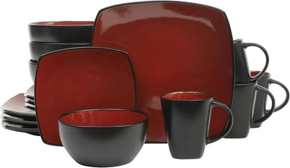 Square Reactive Glaze Dinnerware Set, Red, Service for 4 (16Pcs)