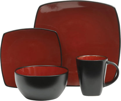 Square Reactive Glaze Dinnerware Set, Red, Service for 4 (16Pcs)