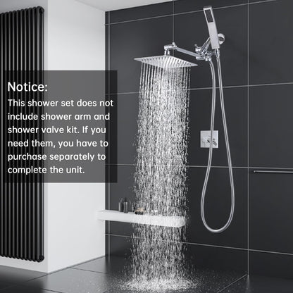 All Metal 8 Inch Dual Square Shower Head with Handheld Spray Combo, Rain Shower Head, Adjustable Extension Arm, Smooth 3-Way Diverter, 71 Inch Extra Long Hose - a Bathroom Upgrade (Chrome)