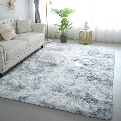 KCHOWUA 4X6 Rug for Bedroom Fluffy Rug Tie-Dyed Light Grey Rug for Living Room Plush Washable Rug for Kids Baby Nursery Ultra Soft Shag Area Rugs Non Slip Comfy Shaggy Rugs for Dorm Fuzzy Carpet