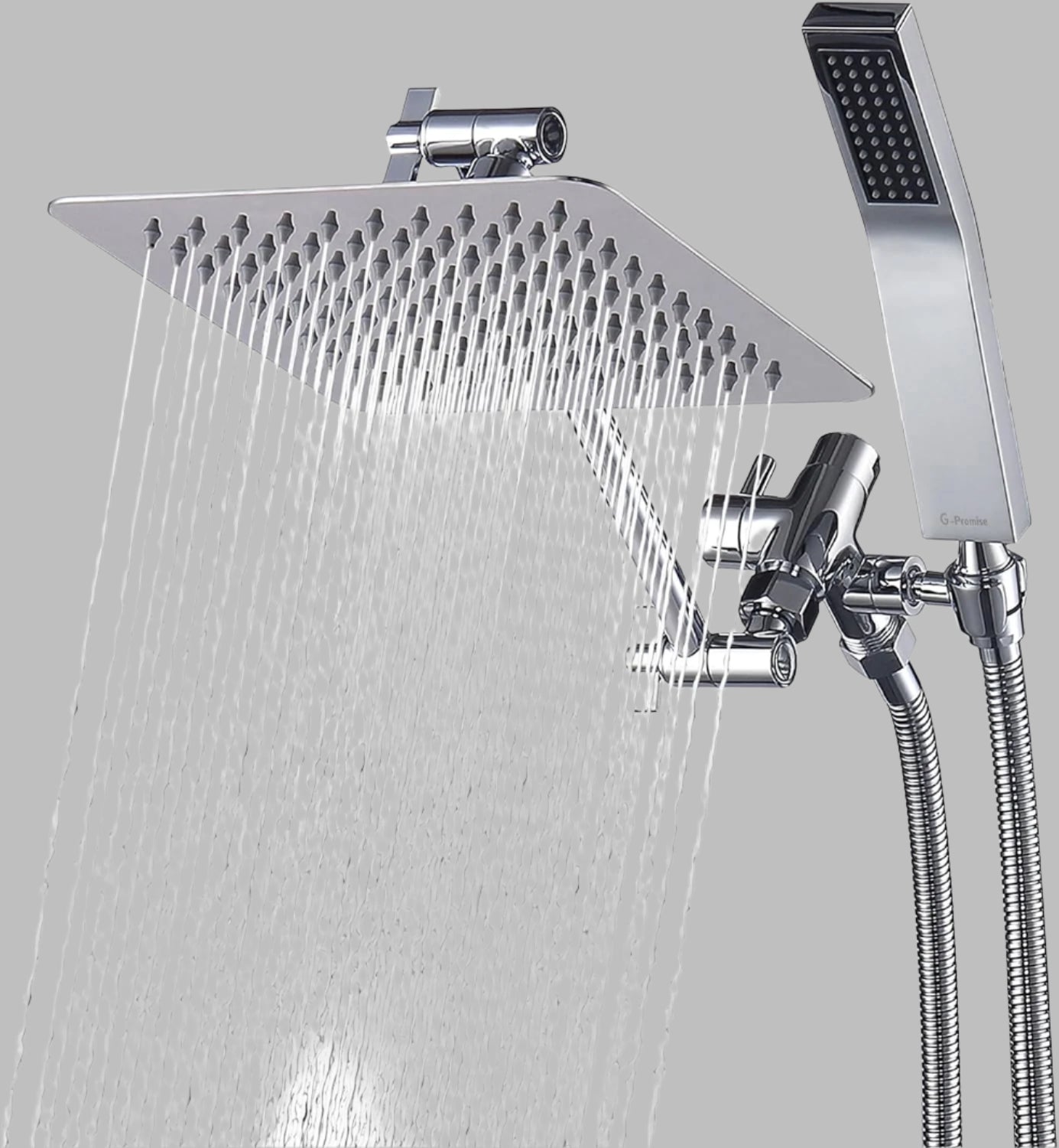 All Metal 8 Inch Dual Square Shower Head with Handheld Spray Combo, Rain Shower Head, Adjustable Extension Arm, Smooth 3-Way Diverter, 71 Inch Extra Long Hose - a Bathroom Upgrade (Chrome)