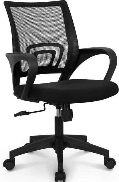 Office Chair Computer Desk Chair Gaming Ergonomic Mid Back Cushion Lumbar Support with Comfy Mesh Adjustable Swivel Rolling Home (Black)