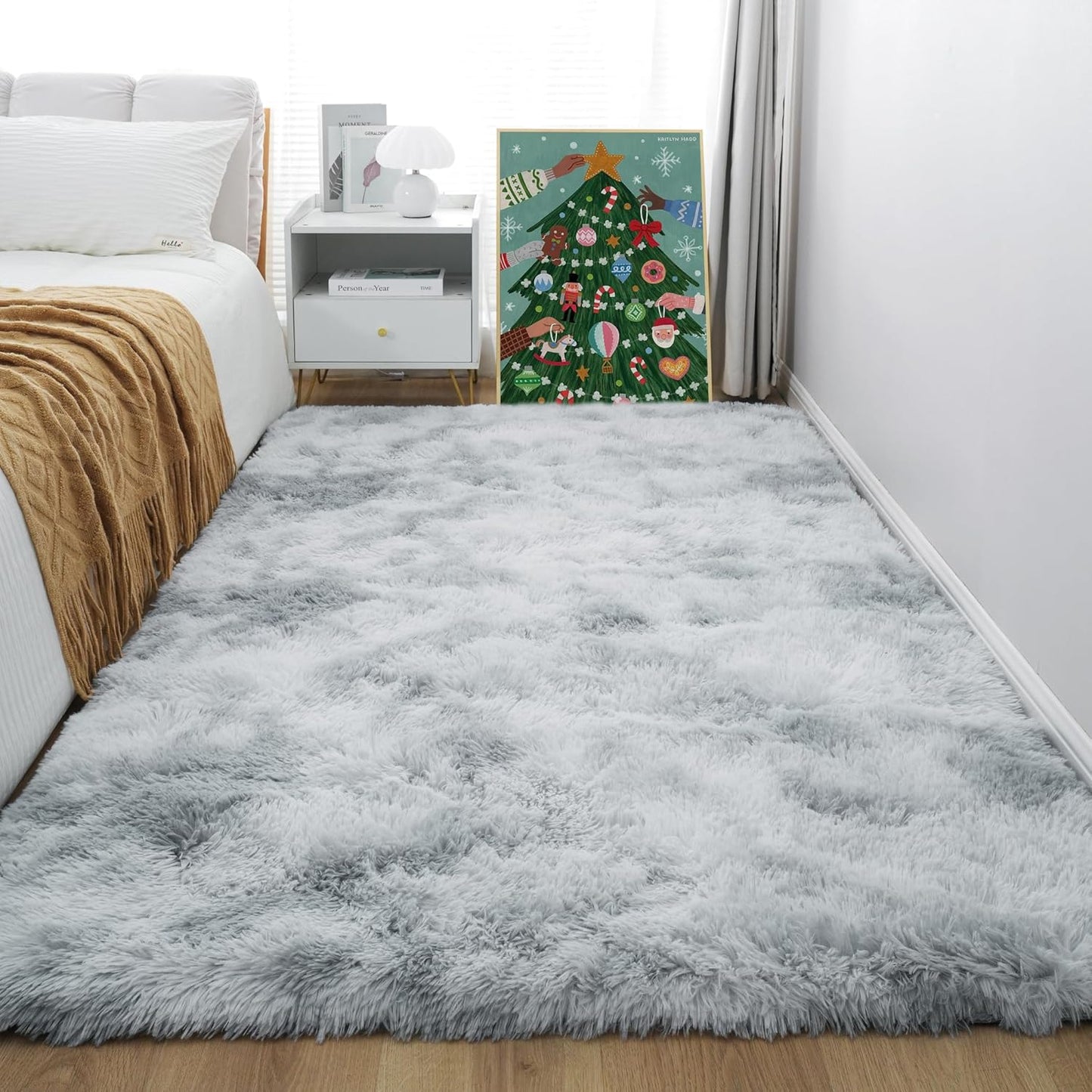 KCHOWUA 4X6 Rug for Bedroom Fluffy Rug Tie-Dyed Light Grey Rug for Living Room Plush Washable Rug for Kids Baby Nursery Ultra Soft Shag Area Rugs Non Slip Comfy Shaggy Rugs for Dorm Fuzzy Carpet