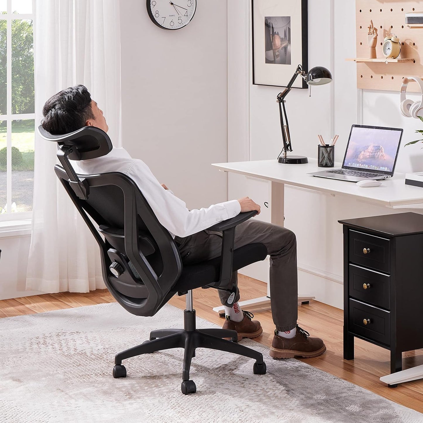 Office Desk Chair, Ergonomic Computer Desk Chair with Adjustable Headrest Armrests and Lumbar Support, High Back Executive Swivel Study Chair Black